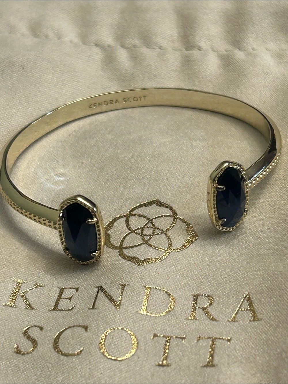 Kendra Scott Gold Open Cuff Bracelet with Dark Blue Stones
